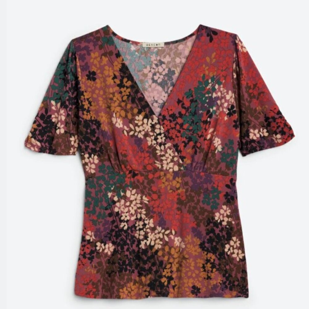 Beacon Madelyn V-Neck Knit Top - Floral Brown/multi - Med